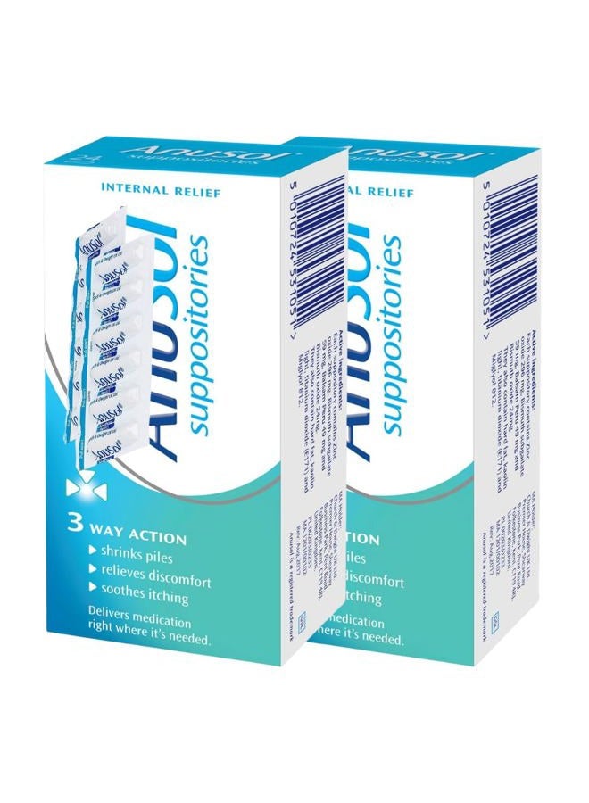 علاج البواسير ANUS0L | 24 تحميلة | عبوتين، 48 إجمالي