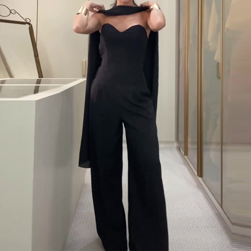 2023 Fashion Solid Color Tube Top Wide Leg One-Piece Trousers For Women - Image 1