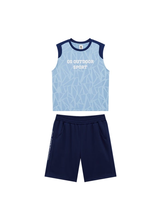 Zuoxi Boys' Summer Suit New Children'S Sports Quick-Drying Vest Two-Piece Basketball Suit Trend Blue 150 - Image 5