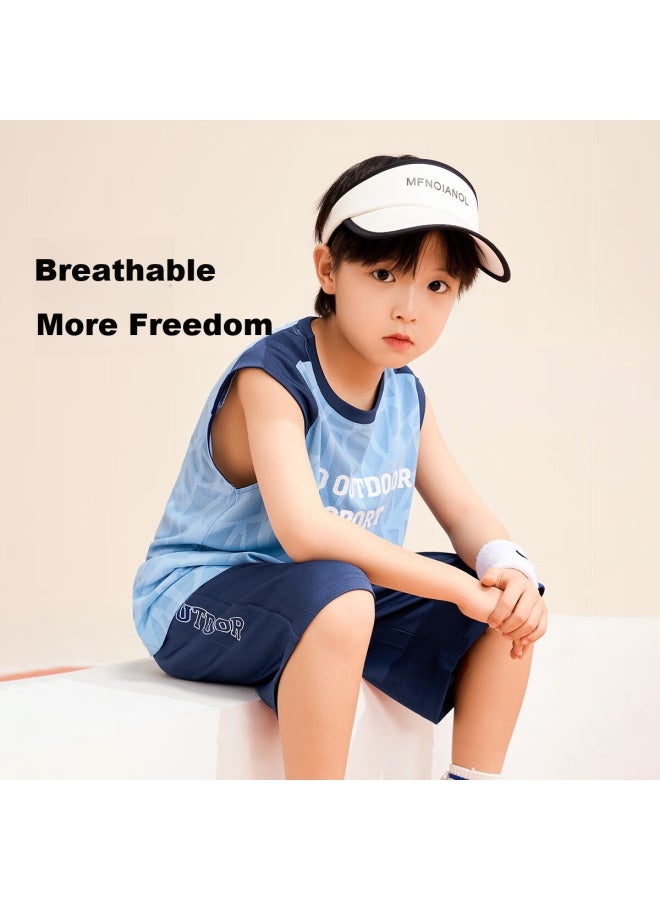 Zuoxi Boys' Summer Suit New Children'S Sports Quick-Drying Vest Two-Piece Basketball Suit Trend Blue 150 - Image 1