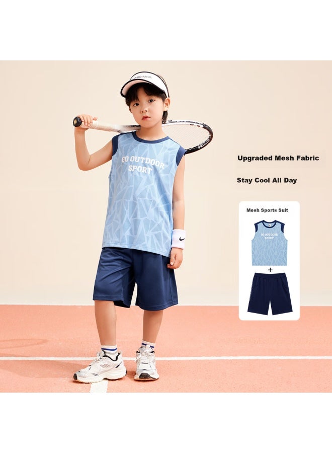 Zuoxi Boys' Summer Suit New Children'S Sports Quick-Drying Vest Two-Piece Basketball Suit Trend Blue 150 - Image 2