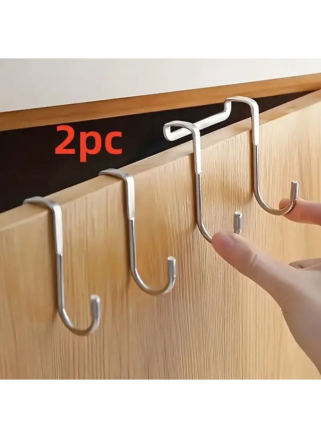 قطعتان من خطاطيف فضية على شكل S مقاومة للصدأ لتعليق المناشف على الأبواب للمطبخ والحمام دون حاجة إلى التثبيت - Image 2