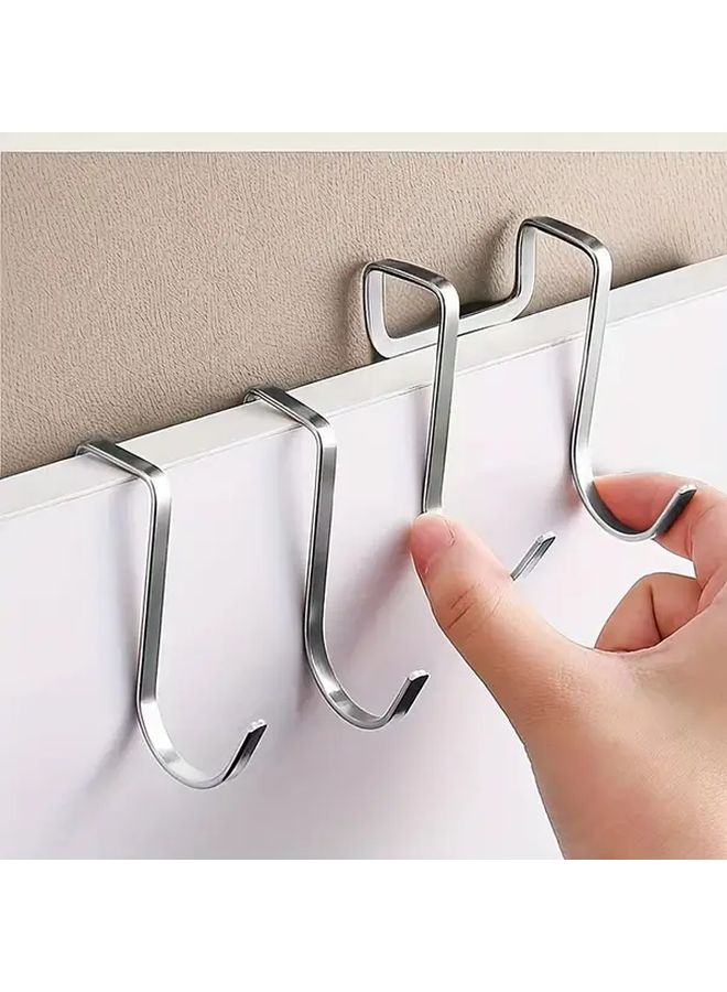 قطعتان من خطاطيف فضية على شكل S مقاومة للصدأ لتعليق المناشف على الأبواب للمطبخ والحمام دون حاجة إلى التثبيت - Image 3