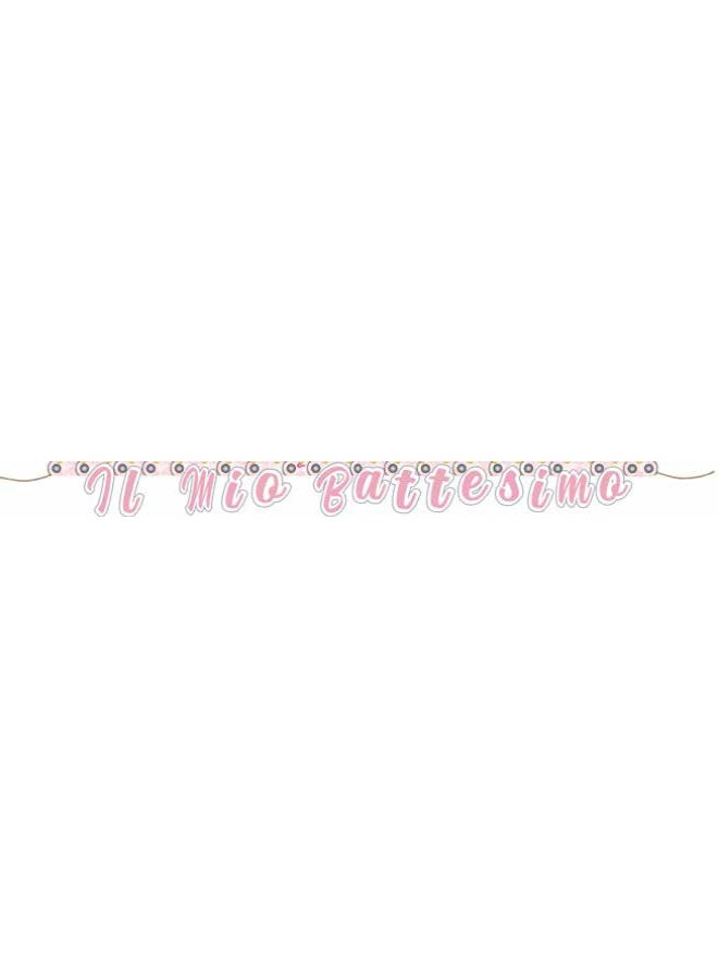 Ciao Il Mio Battesimo Rosa Paper Garland 2.10 m – Elegant Pink Baptism Hanging Banner with Modern Design – Decorative Banner for Baby Girl Christening Party - Image 1