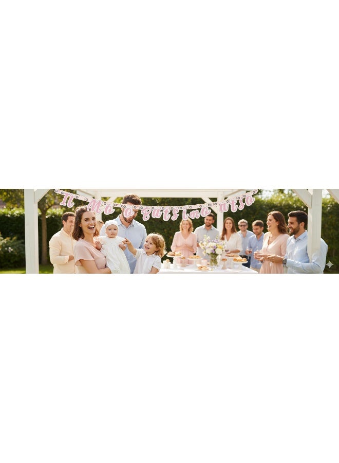 Ciao Il Mio Battesimo Rosa Paper Garland 2.10 m – Elegant Pink Baptism Hanging Banner with Modern Design – Decorative Banner for Baby Girl Christening Party - Image 2