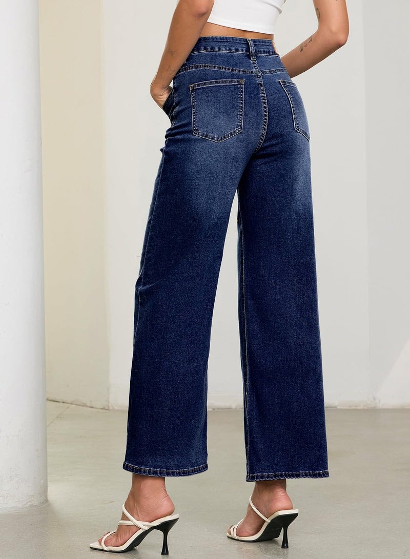 Sidefeel Women's Straight Leg Embroidered Jeans High Waisted Stretchy Wide Leg Denim Pants Bluing Size 10 - Image 2