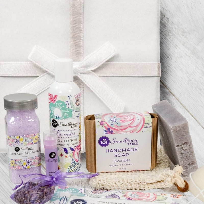 SmallTown Table Relaxing Lavender Spa Box for Her Self Care Relaxation Gifts Spa Kit Christms Gifts for Her Handmade Soap Organic Gifts for Women - Image 1