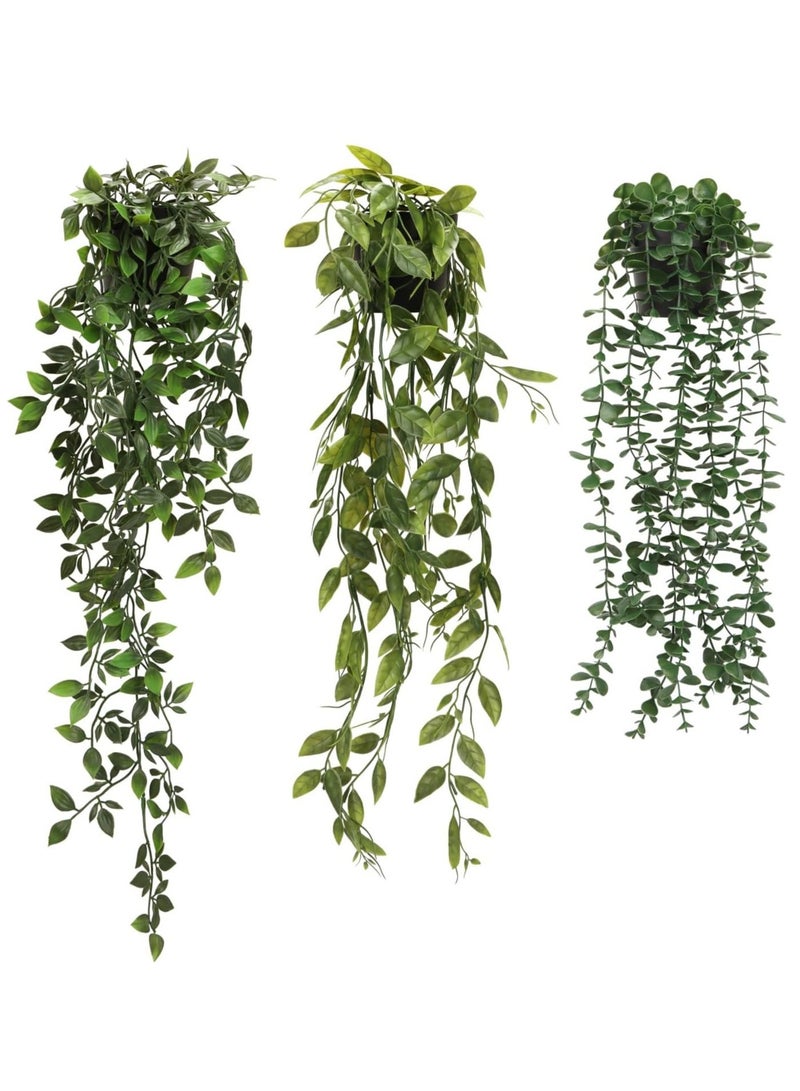 ALAMAREQ Artificial Plants Indoor Outdoor, 3 Packs Fake Plants, Artificial Hanging Plants Fake Ivy With Pots Home Decor for Wedding, Party, Home Garden Bathroom Wall Decoration - Image 1