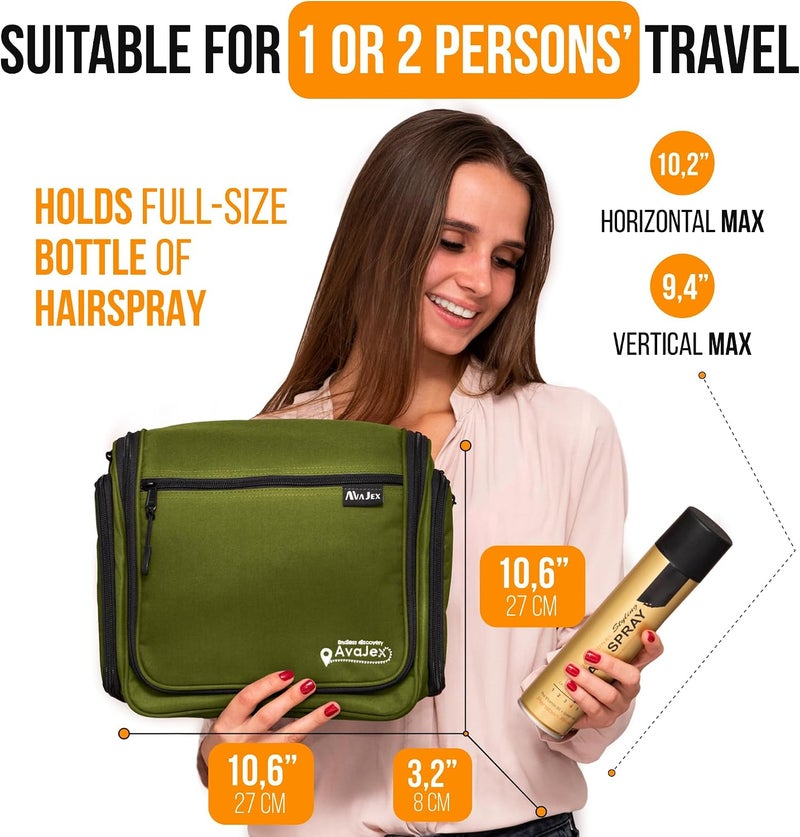 AvaJex Premium Hanging Travel Toiletry Wash Bag for Men and Women - Large Toiletry Organizer - Waterproof Hygiene Bag with Metal Swivel Hook, YKK Zippers and 19 Compartments for Toiletries, Makeup, Cosmetics - Image 4