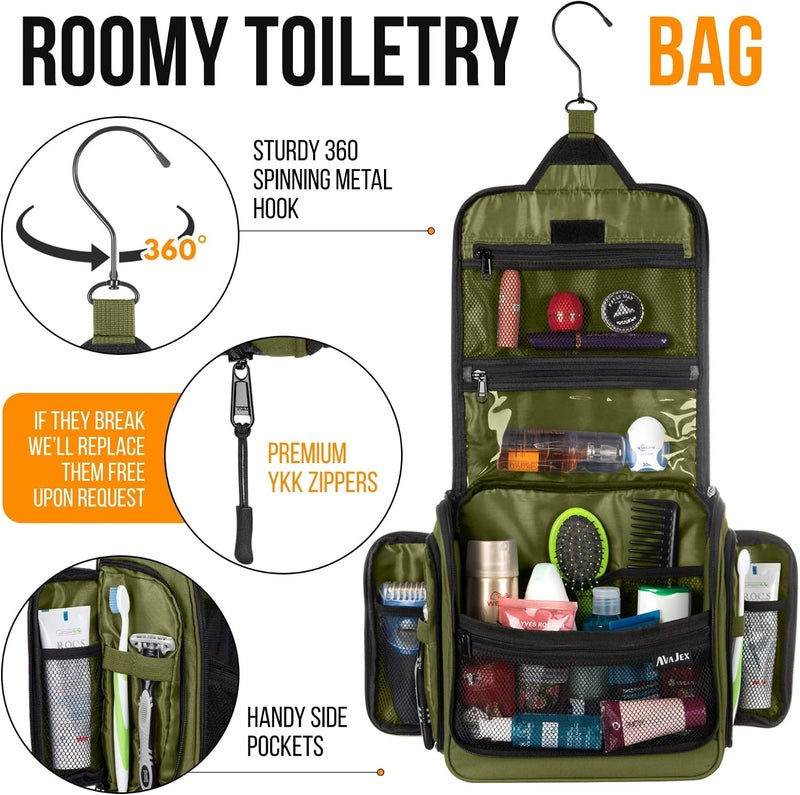 AvaJex Premium Hanging Travel Toiletry Wash Bag for Men and Women - Large Toiletry Organizer - Waterproof Hygiene Bag with Metal Swivel Hook, YKK Zippers and 19 Compartments for Toiletries, Makeup, Cosmetics - Image 5