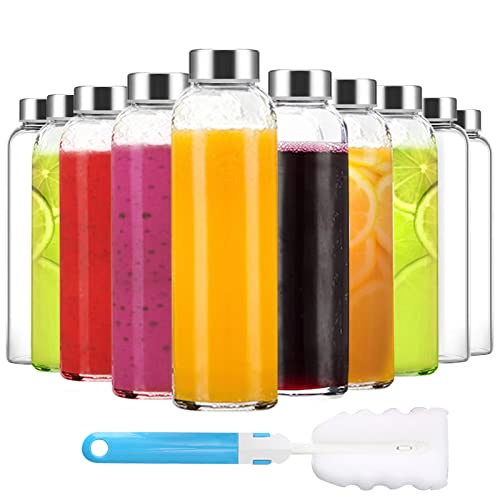 Luxfuel Clear Glass Bottles with Lids 18 oz, Reusable Glass Water Bottles with Stainless Steel Cap for Juicing, Refrigerator,100% Leak Proof, BPA Free, Juice Water Bottle Set of 10 - Image 1