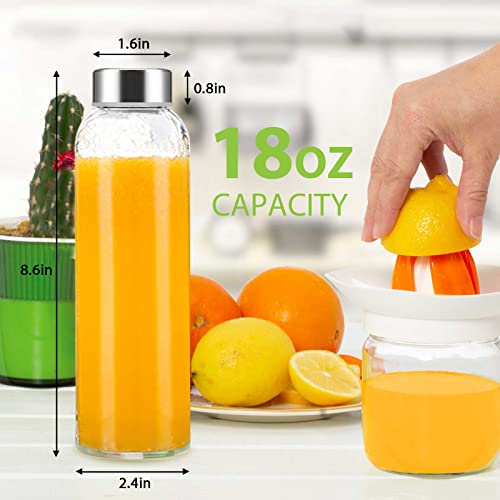 Luxfuel Clear Glass Bottles with Lids 18 oz, Reusable Glass Water Bottles with Stainless Steel Cap for Juicing, Refrigerator,100% Leak Proof, BPA Free, Juice Water Bottle Set of 10 - Image 5
