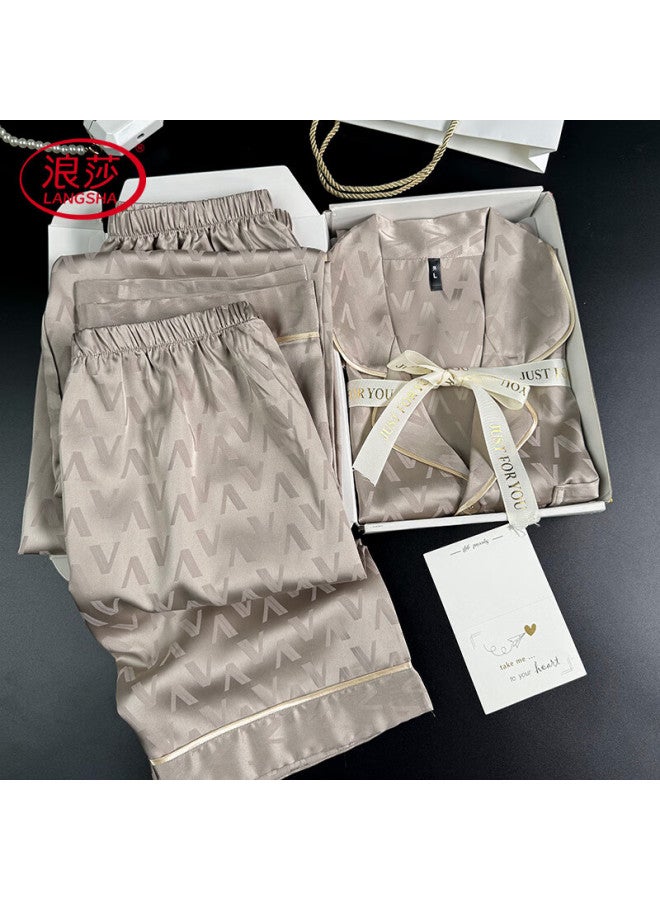 Langsha Father's Day Gift Set For Dad Birthday Gift For Boyfriend Three-piece Men's Pajamas Summer Ice Silk Home Wear Gift Box