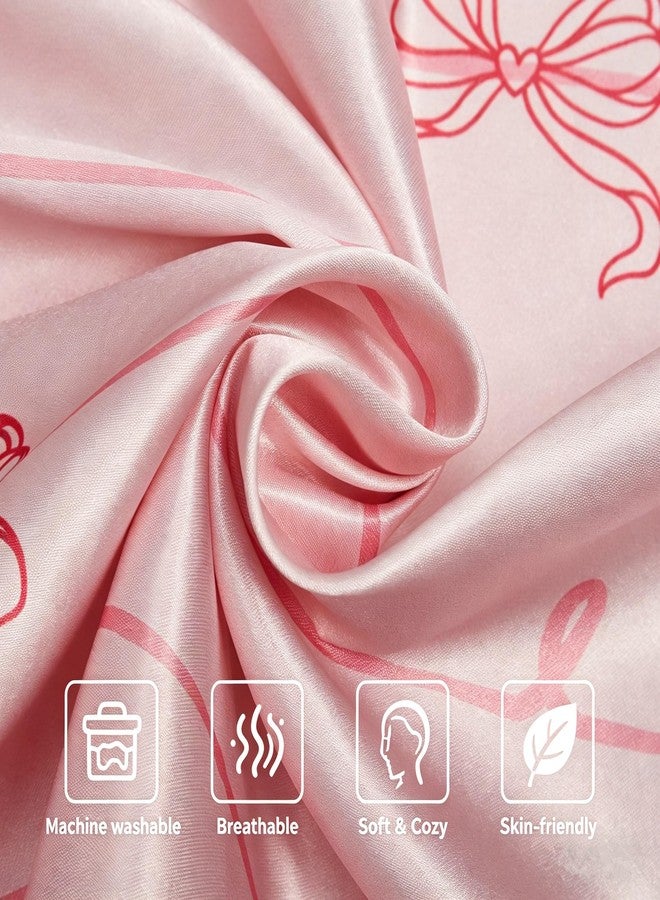 URLINENS Satin Pillowcase 2 Pack Similar to Silk Pillow Cases Standard Size, Soft Satin Pillow Case for Sleeping Women with Envelope Closure, Gifts for Girls Women, Pink Bow, 20x26 Inches, 2pcs - Image 5