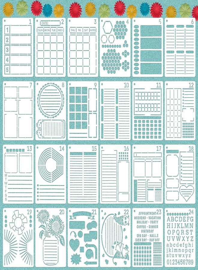Felixcraft Journal Stencils, 24PCS 7x4.8" Planner Stencils for Crafts Reusable, Layout & Tracker Patterns, for Daily Planner, Weekly Schedule, Habit Tracker, Study Notes, Meeting Minutes & Personal Diary - Image 1