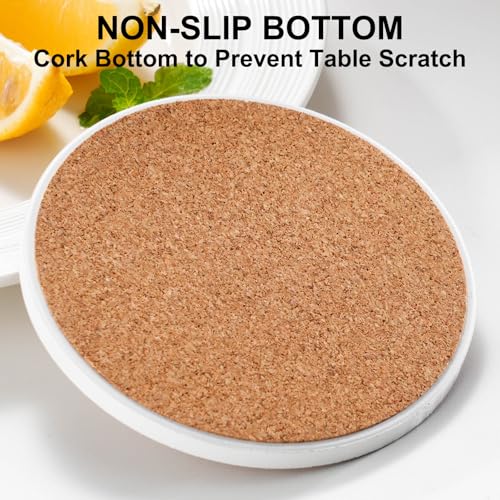 Baalaka Drink Coasters Set of 6 with Holder, Ceramic Absorbent Coaster for Drinks, Boho Coasters with Cork Base for Tabletop Protection, Coffee Table Decor 4 inches - Image 5