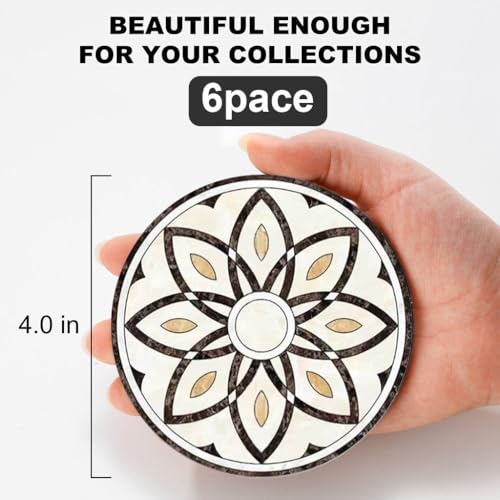 Baalaka Drink Coasters Set of 6 with Holder, Ceramic Absorbent Coaster for Drinks, Boho Coasters with Cork Base for Tabletop Protection, Coffee Table Decor 4 inches - Image 2