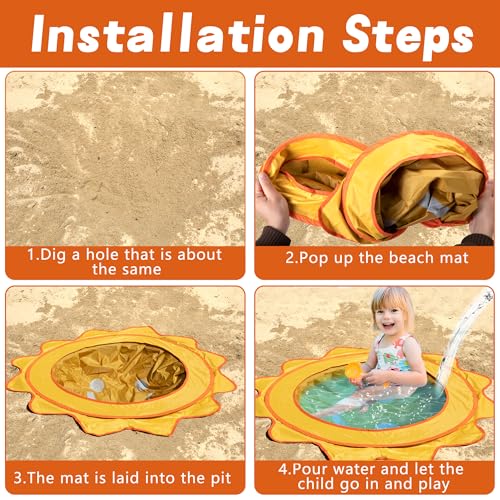 RunNico Pop Up Beach Pool, Portable Toddler Beach Pit with Water Bag and Storage Bag, Cute Shape Beach Pool Puddle for Outdoor Summer Beach Camping Traveling Vacation - Image 4