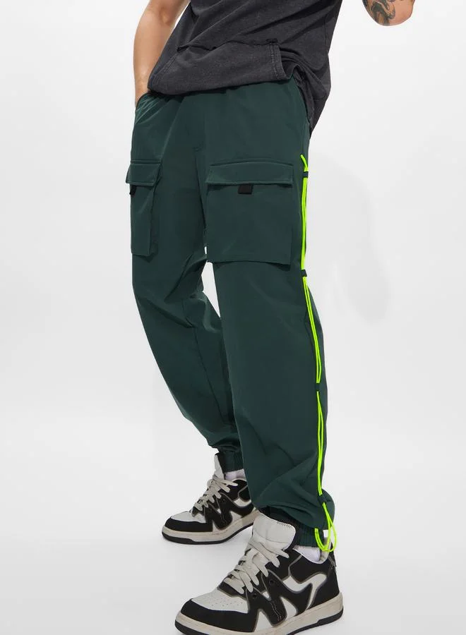 The Souled Store Men Dark Green Relaxed Fit Cargo Joggers