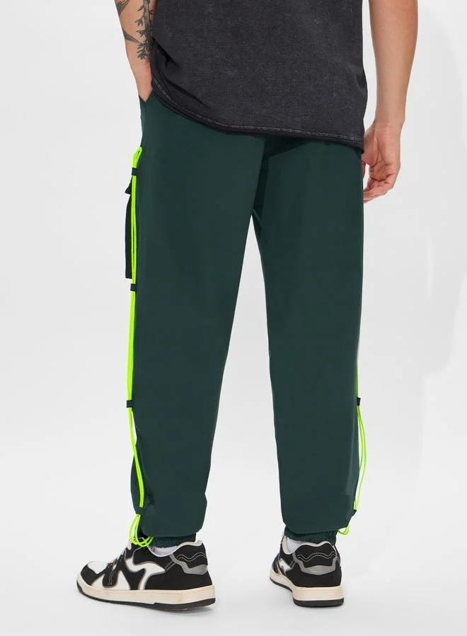 The Souled Store Men Dark Green Relaxed Fit Cargo Joggers