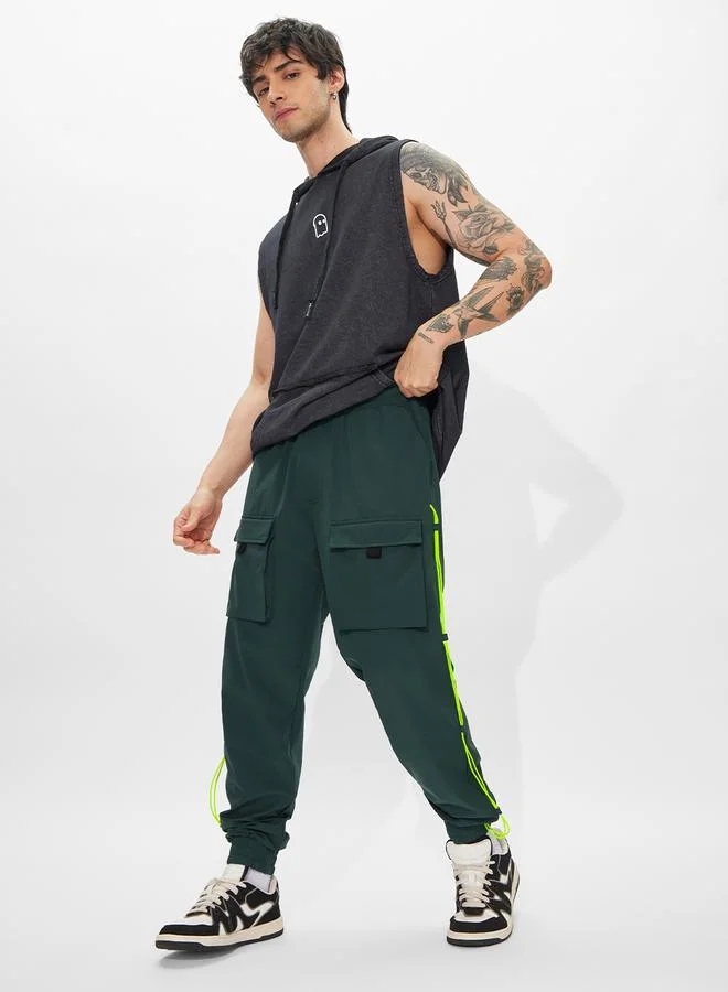 The Souled Store Men Dark Green Relaxed Fit Cargo Joggers