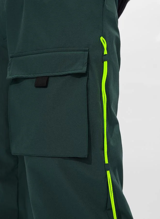 The Souled Store Men Dark Green Relaxed Fit Cargo Joggers