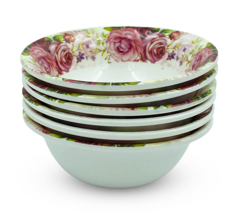 Konvio Kitchen Melamine Vegetable Bowl Set of 6 Bowls, Pink Floral Design Unbreakable Vegetable Bowl (4.7 inches, 6 Pieces, 230ml Each) - Image 1