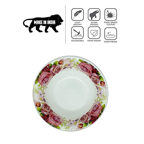 Konvio Kitchen Melamine Vegetable Bowl Set of 6 Bowls, Pink Floral Design Unbreakable Vegetable Bowl (4.7 inches, 6 Pieces, 230ml Each) - Image 3