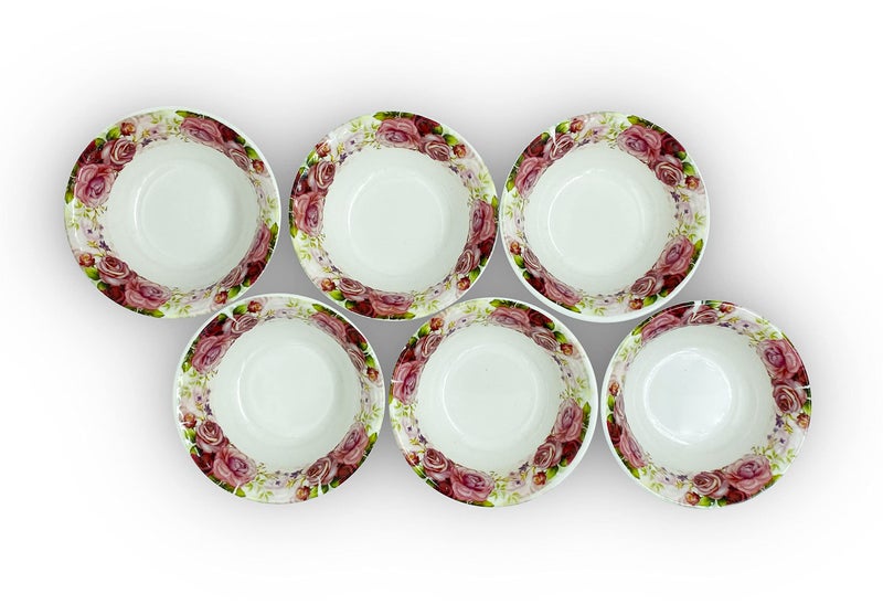 Konvio Kitchen Melamine Vegetable Bowl Set of 6 Bowls, Pink Floral Design Unbreakable Vegetable Bowl (4.7 inches, 6 Pieces, 230ml Each) - Image 2
