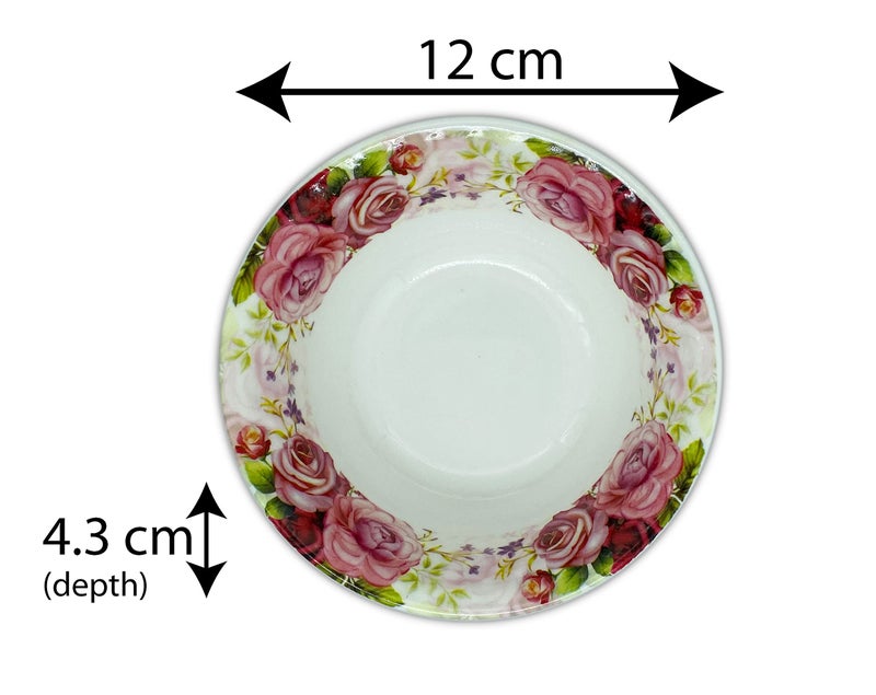 Konvio Kitchen Melamine Vegetable Bowl Set of 6 Bowls, Pink Floral Design Unbreakable Vegetable Bowl (4.7 inches, 6 Pieces, 230ml Each) - Image 4