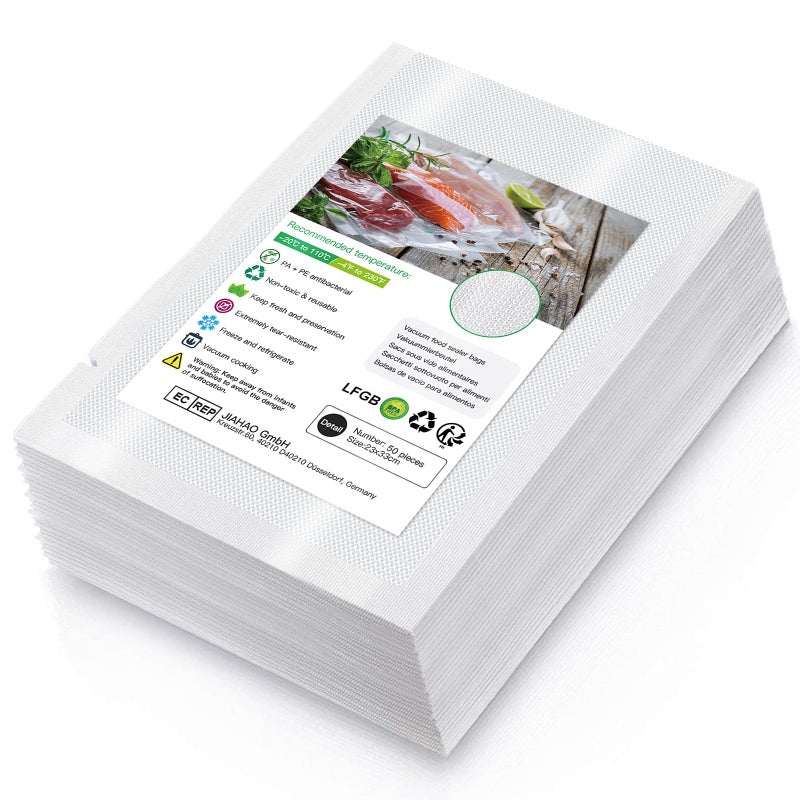 Vacuum Food Sealer Bags 23x33cm 50 Bags Commercial Grade Textured Food Vacuum Sealer Bag Thick Embossed Bags Upgrade Design PreCut Bag BPA Free for Food Storage Sous Vide Cooking