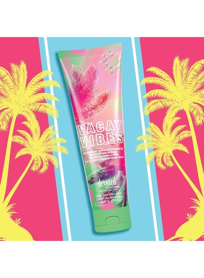 Devoted Creations Vacay Vibes Tanning Lotion – Indoor/Outdoor Tropical Bronzing Cocktail Infused with Skin Quenching Watermelon and Guava Extracts, plus Electrolyte Enhanced Coconut Water – 8.5 oz. - Image 4