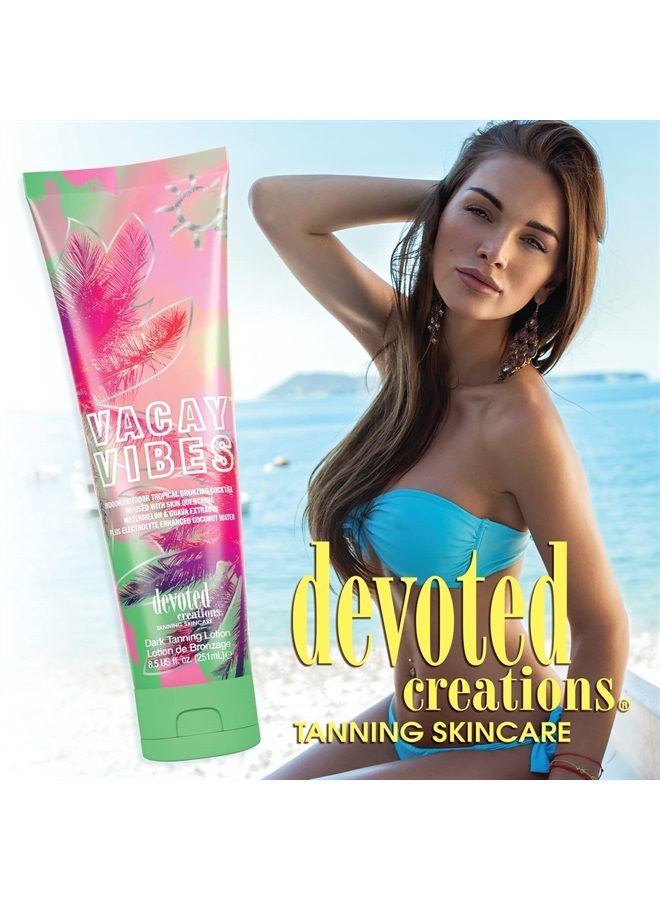 Devoted Creations Vacay Vibes Tanning Lotion – Indoor/Outdoor Tropical Bronzing Cocktail Infused with Skin Quenching Watermelon and Guava Extracts, plus Electrolyte Enhanced Coconut Water – 8.5 oz. - Image 3