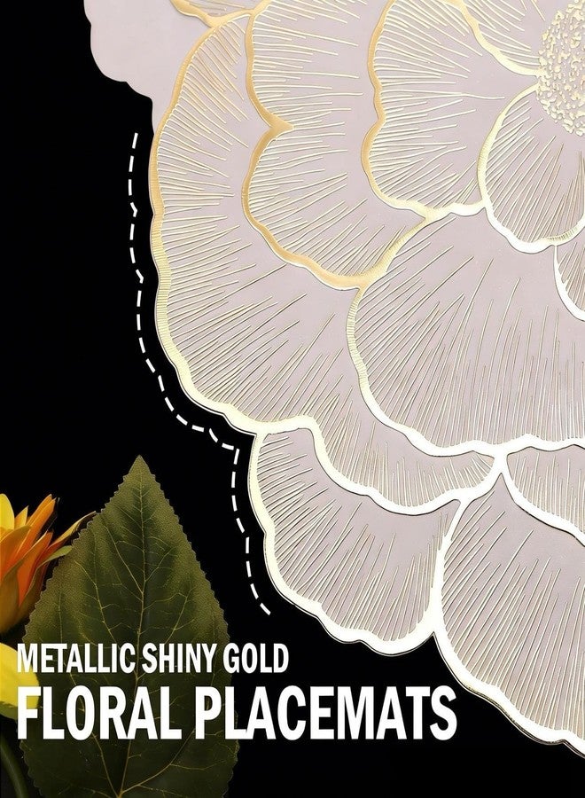 FAVE 6PCS Floral Round Placemats Gold Placemats Vinyl Placemats Set of 6 for Dining Table Durable Table Mats Reusable Metallic Shiny Gold Placemats（15 x15,Gold） - Image 2