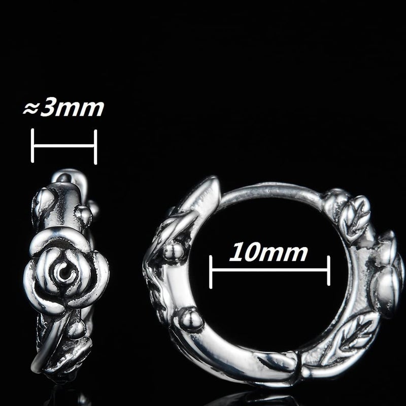JUDE Retro Vintage Stainless Steel Rose Flower Style Wedding Statement Party Holiday Hoop Earrings - Image 2