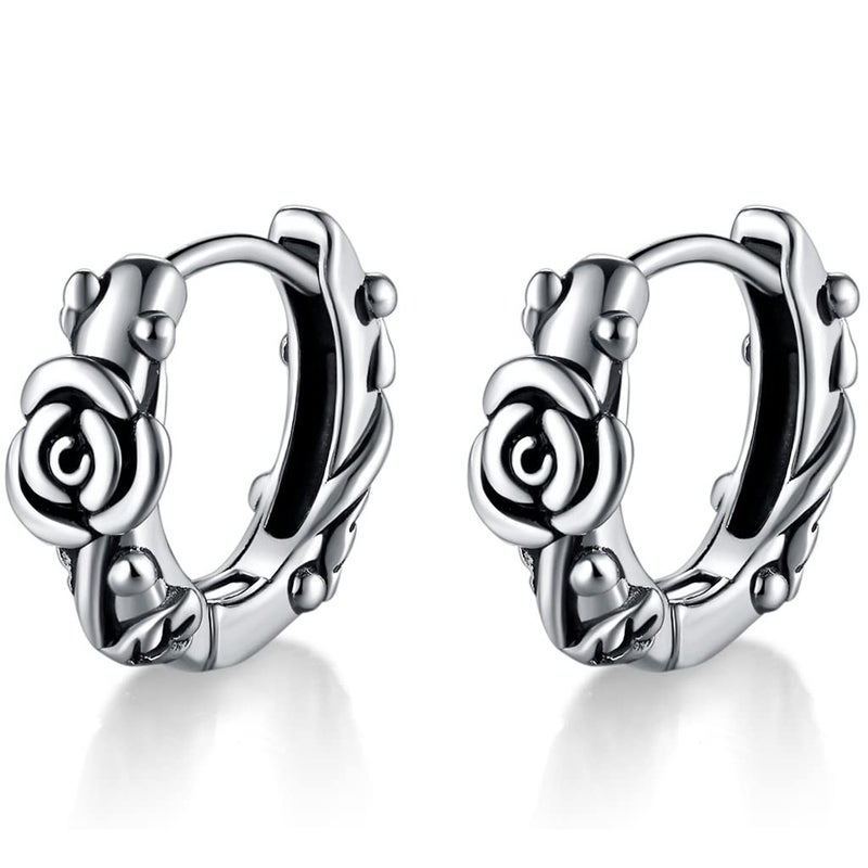 JUDE Retro Vintage Stainless Steel Rose Flower Style Wedding Statement Party Holiday Hoop Earrings - Image 1