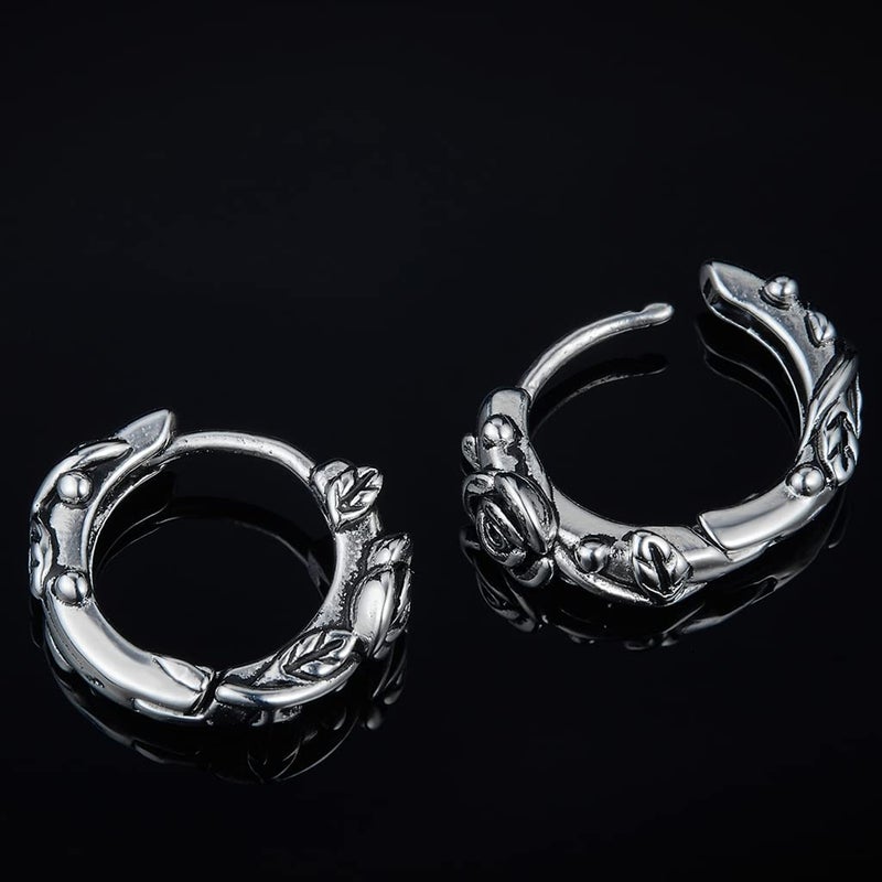 JUDE Retro Vintage Stainless Steel Rose Flower Style Wedding Statement Party Holiday Hoop Earrings - Image 3