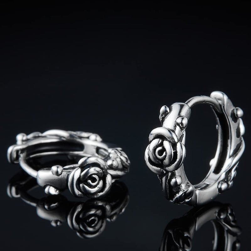 JUDE Retro Vintage Stainless Steel Rose Flower Style Wedding Statement Party Holiday Hoop Earrings - Image 4