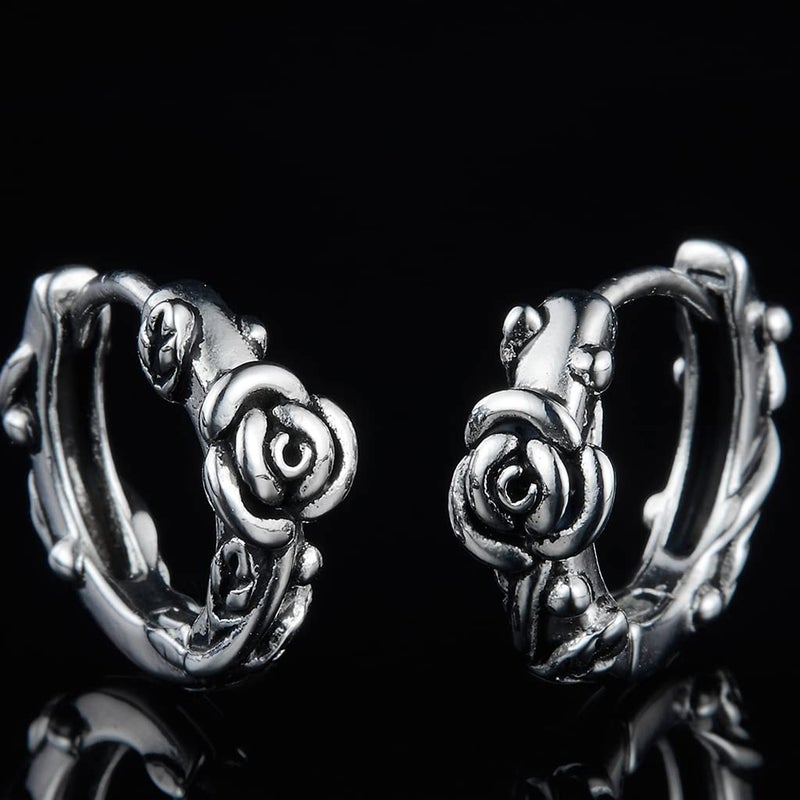 JUDE Retro Vintage Stainless Steel Rose Flower Style Wedding Statement Party Holiday Hoop Earrings - Image 5