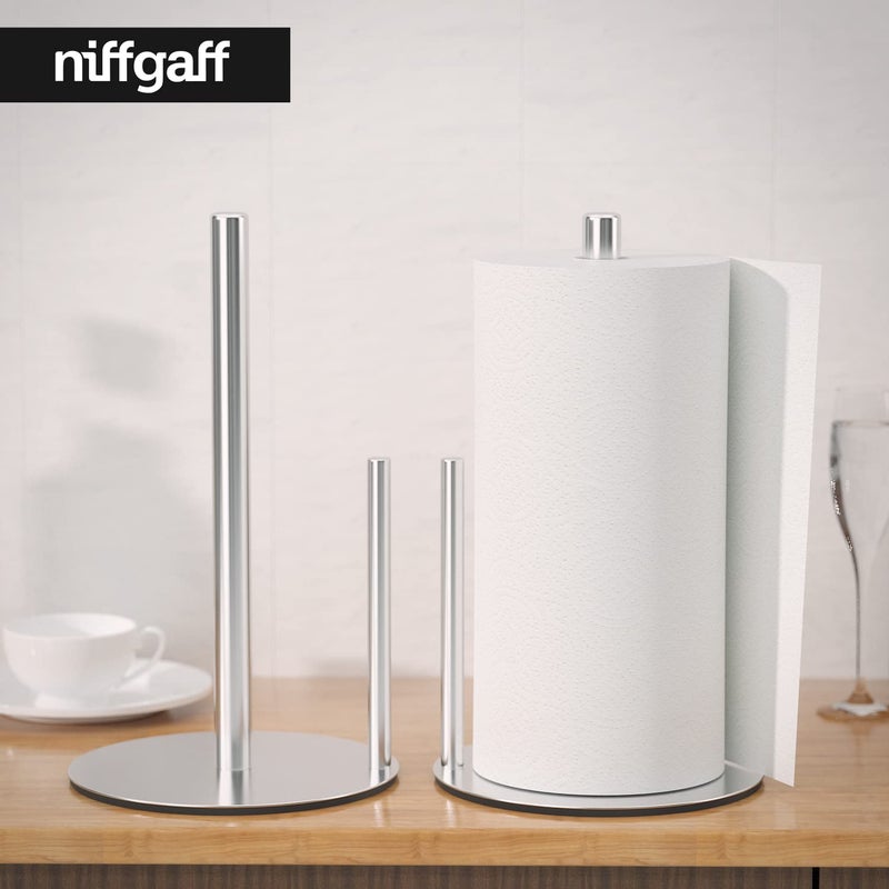 niffgaff Paper Towel Holder Silver, Premium Stainless Steel Kitchen Roll Dispenser, Countertop Roll Organizer with Weighted Base - Image 2