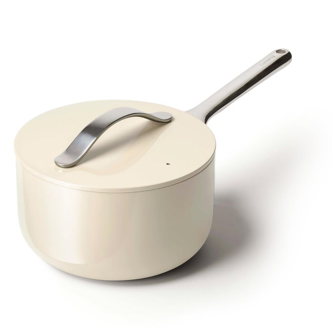NONSTICK CERAMIC SAUCE PAN WITH LID 3 QT NON TOXIC PTFE PFOA FREE OVEN SAFE COMPATIBLE WITH ALL STOVETOPS GAS ELECTRIC INDUCTION CREAM