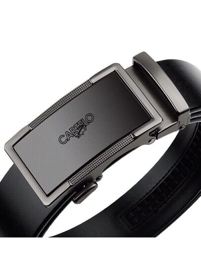 Cartelo Men's Leather Belt, Vintage Cowhide Waistband, Business Versatile Automatic Buckle Casual Trouser Belt, Black Birthday Gift - Image 5