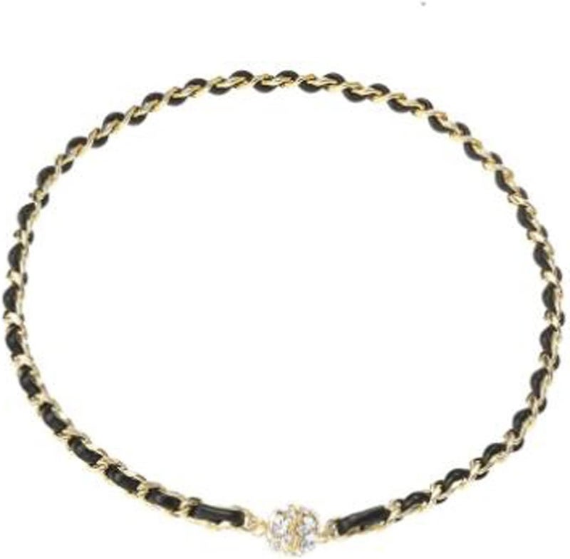 woobles Leather Necklace Braided Magnetic Clasp Black Rope 15.7\u201c Mens Womens Rhinestone (1PC) - Image 5