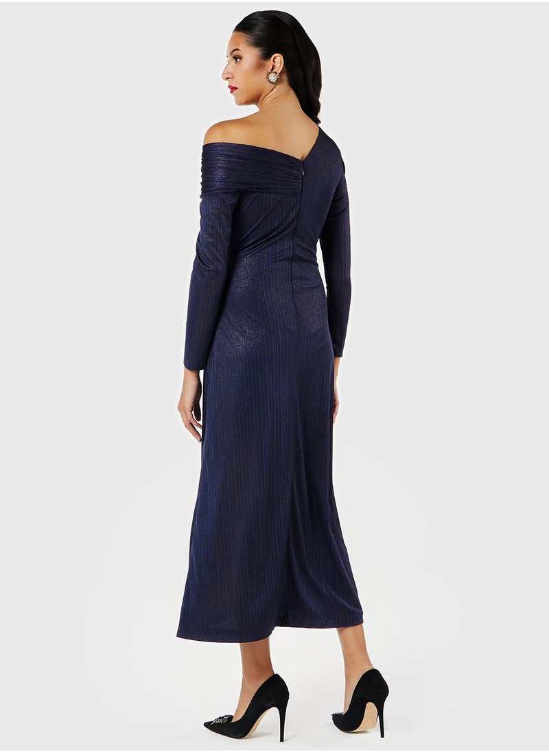 Threadz by Ajooni - Embellished Asymmetric Neck Gathered Dress - Image 1