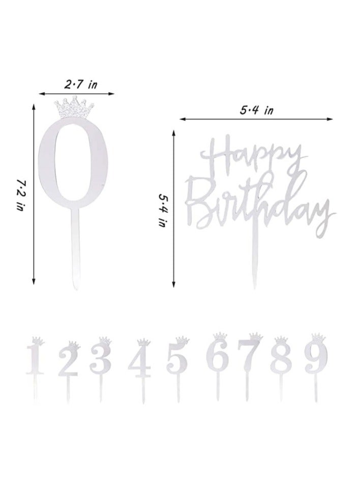 Zikra Happy Birthday Cake Topper Acrylic Numbers 0-9 Crown Cake Topper and Silver Acrylic Happy Birthday Cake Toppers, for Wedding Anniversary or Birthday Party Decorations, Set of 11 - Image 4