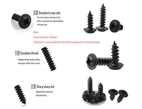 LBY 1000pcs M2.3 M2.6 Truss Head Self-Tapping Screws, Wafer and Pan Washer Screw, 10 Sizes Assortment Kit, Carbon Steel (Blacking) - Image 5