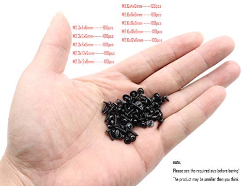 LBY 1000pcs M2.3 M2.6 Truss Head Self-Tapping Screws, Wafer and Pan Washer Screw, 10 Sizes Assortment Kit, Carbon Steel (Blacking) - Image 3