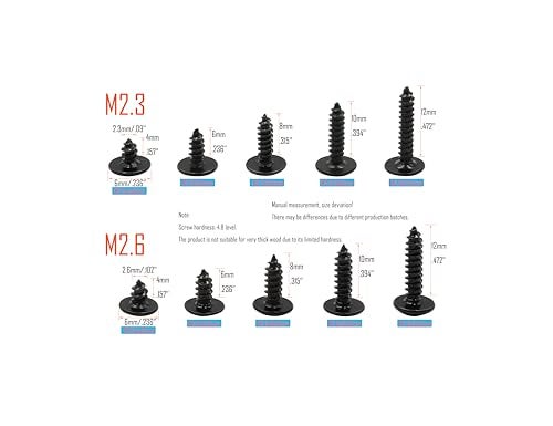 LBY 1000pcs M2.3 M2.6 Truss Head Self-Tapping Screws, Wafer and Pan Washer Screw, 10 Sizes Assortment Kit, Carbon Steel (Blacking) - Image 2