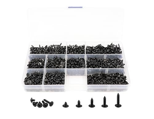LBY 1000pcs M2.3 M2.6 Truss Head Self-Tapping Screws, Wafer and Pan Washer Screw, 10 Sizes Assortment Kit, Carbon Steel (Blacking) - Image 1