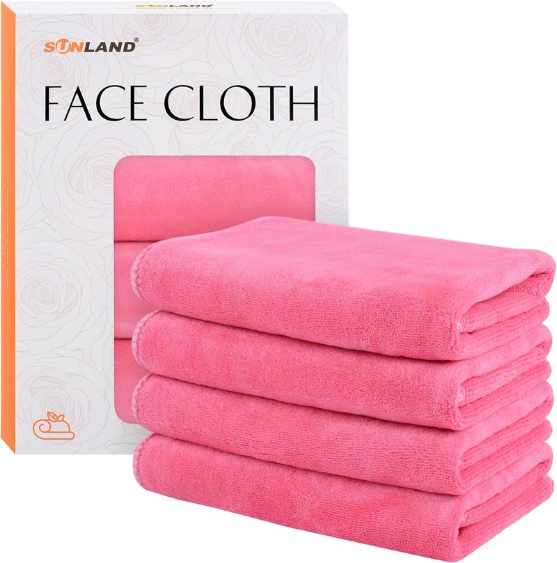 SUNLAND Microfiber Face Cloths Reusable Makeup Remover Cloths 12inch x 12inch Absorbent Face Wash Cloth Soft Washcloth with Friendly Packaging 4 Pack